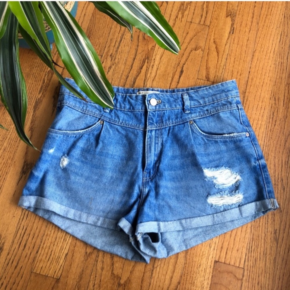 Zara Distressed Blue Jean High-Waisted Shorts